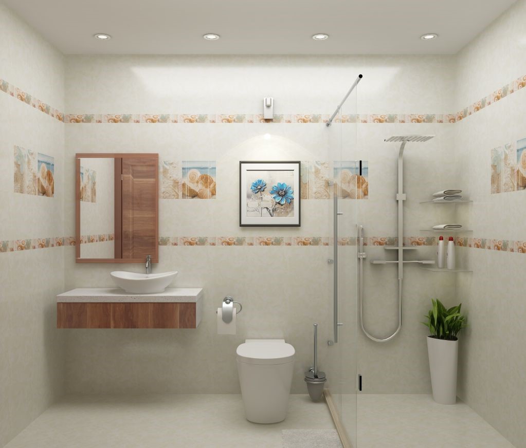Mẫu nhà vệ sinh với đá ốp được kết hợp màu sắc nhẹ nhàng