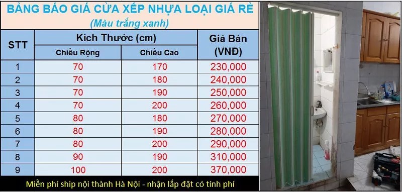 Bảng giá tham khảo cửa nhựa PVC nhà vệ sinh giá rẻ