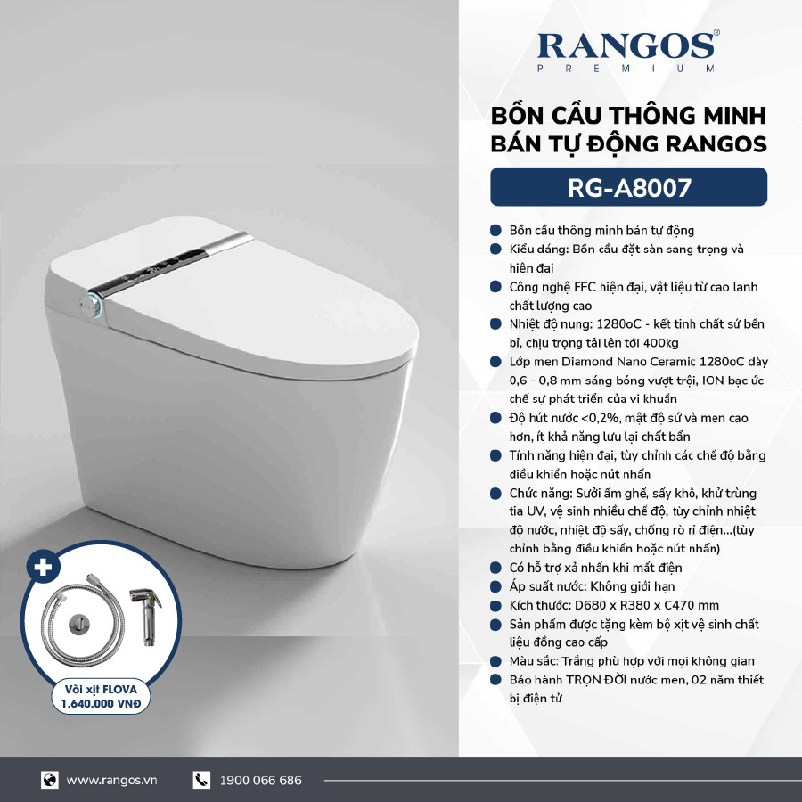 Bồn cầu thông minh bán tự động Rangos RG-A8007