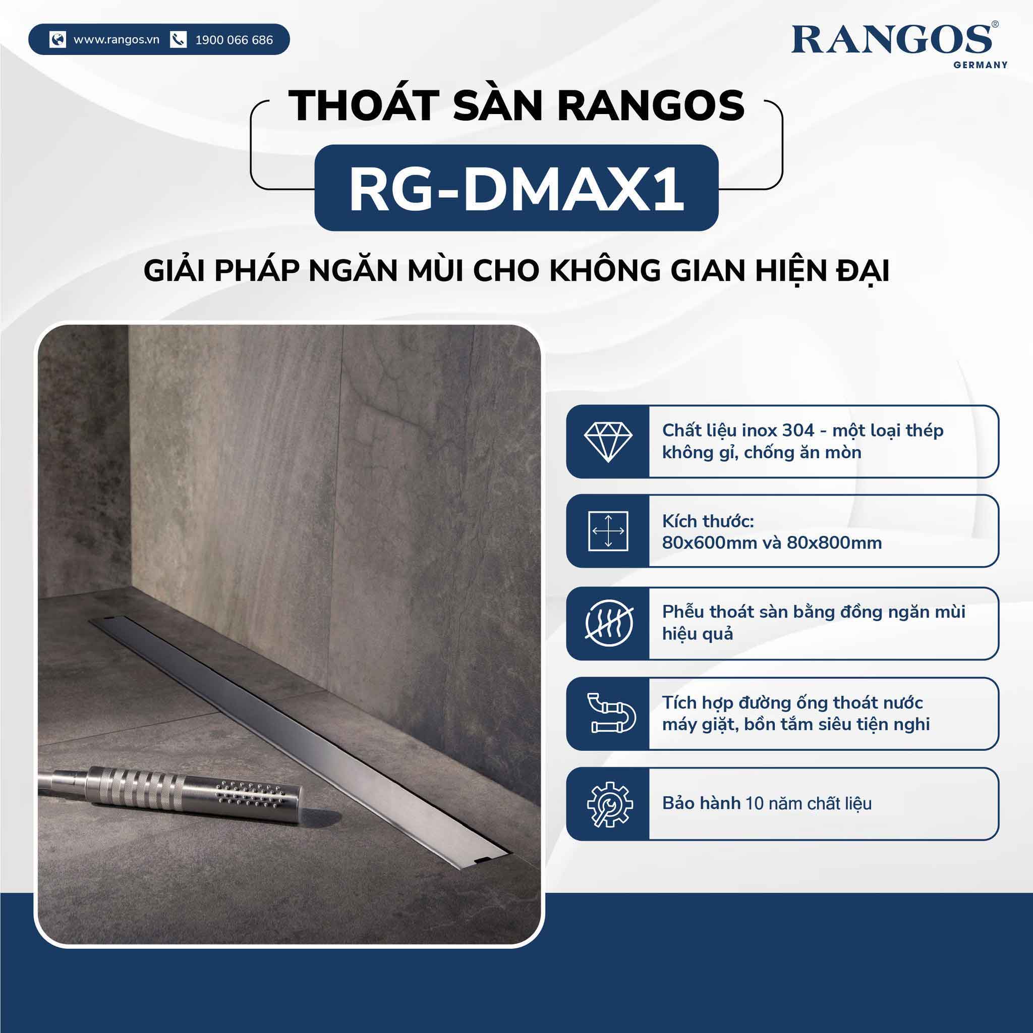 Thoát sàn nhà tắm cao cấp INOX 304 RG-Dmax1
