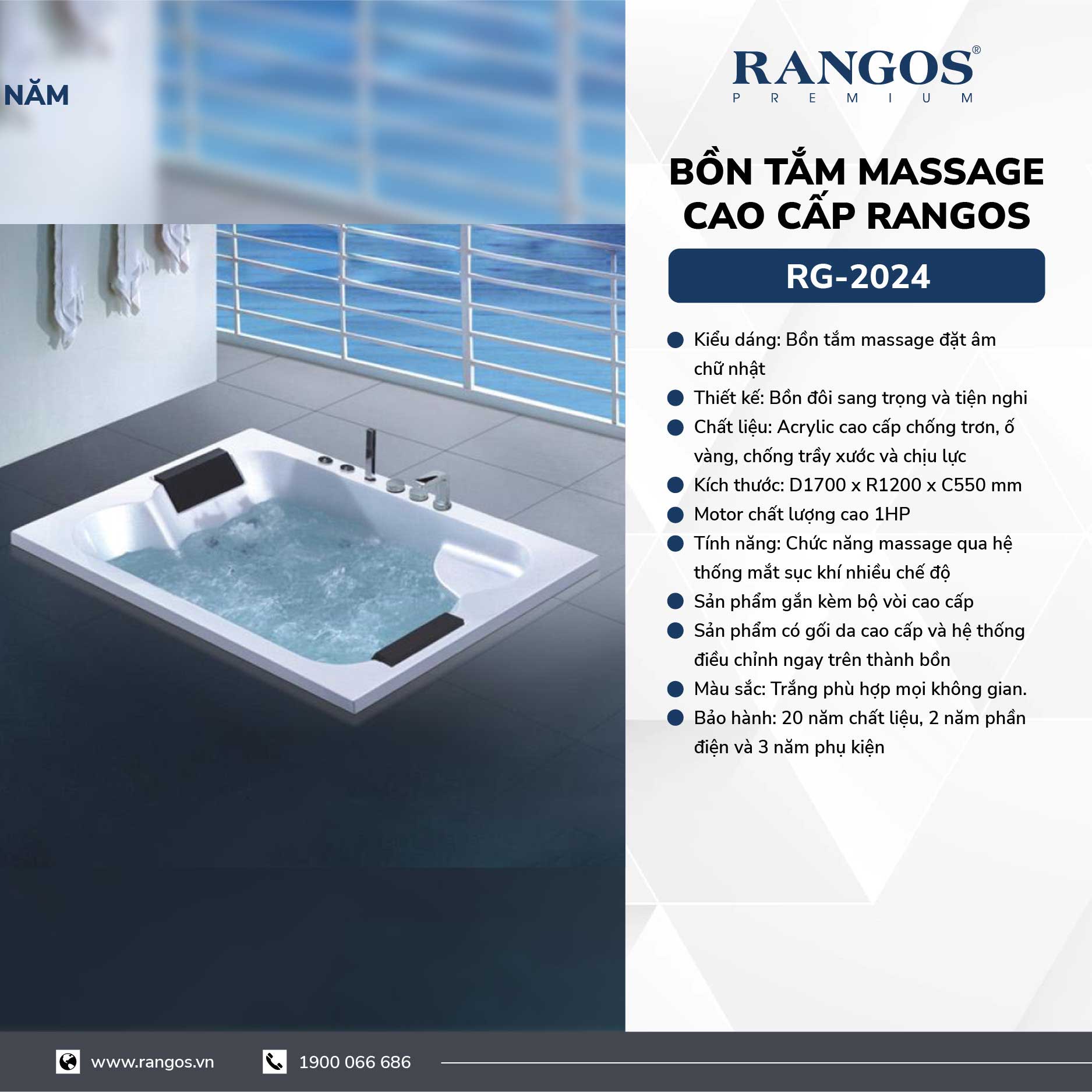 Bồn tắm massage cao cấp Rangos RG-2024