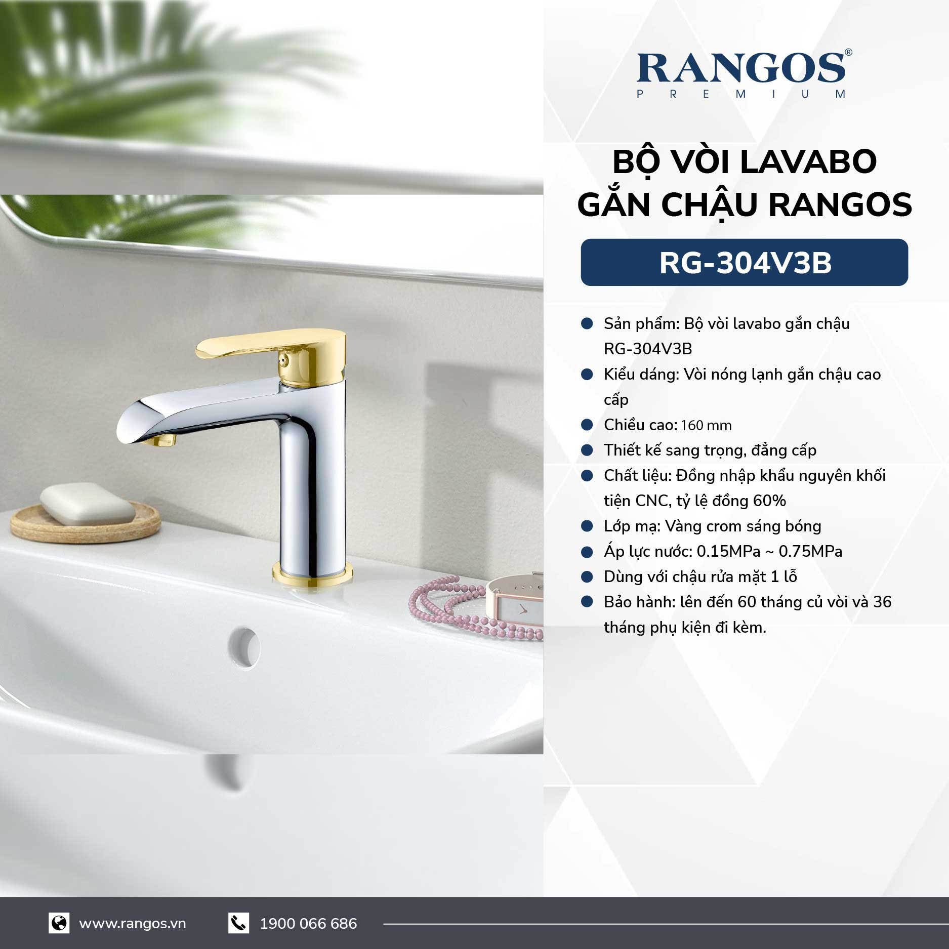 Bộ vòi lavabo gắn chậu Rangos RG-304V3B