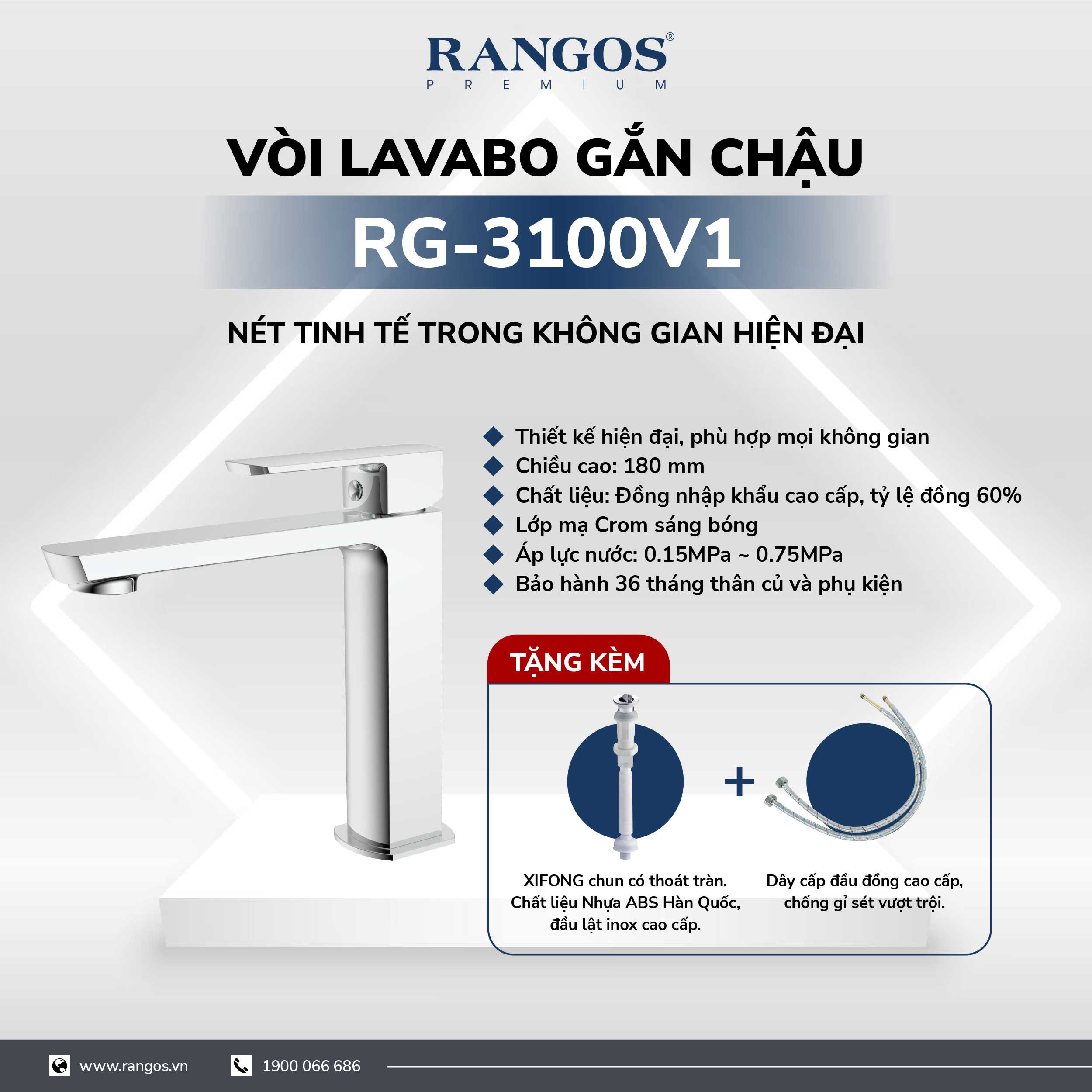 Bộ vòi lavabo gắn chậu Rangos RG-3100V1