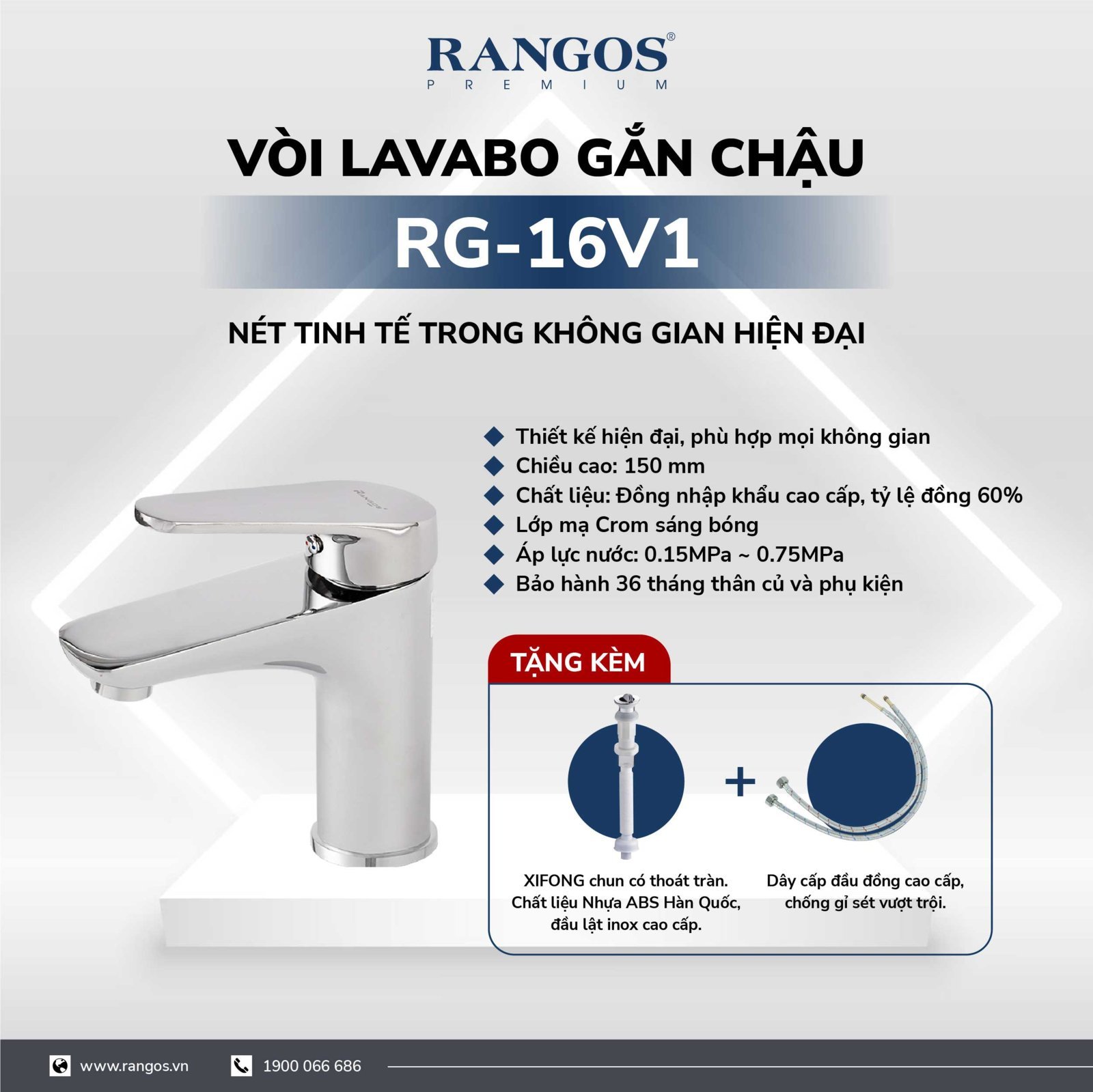 Bộ vòi lavabo gắn chậu Rangos RG-16v1