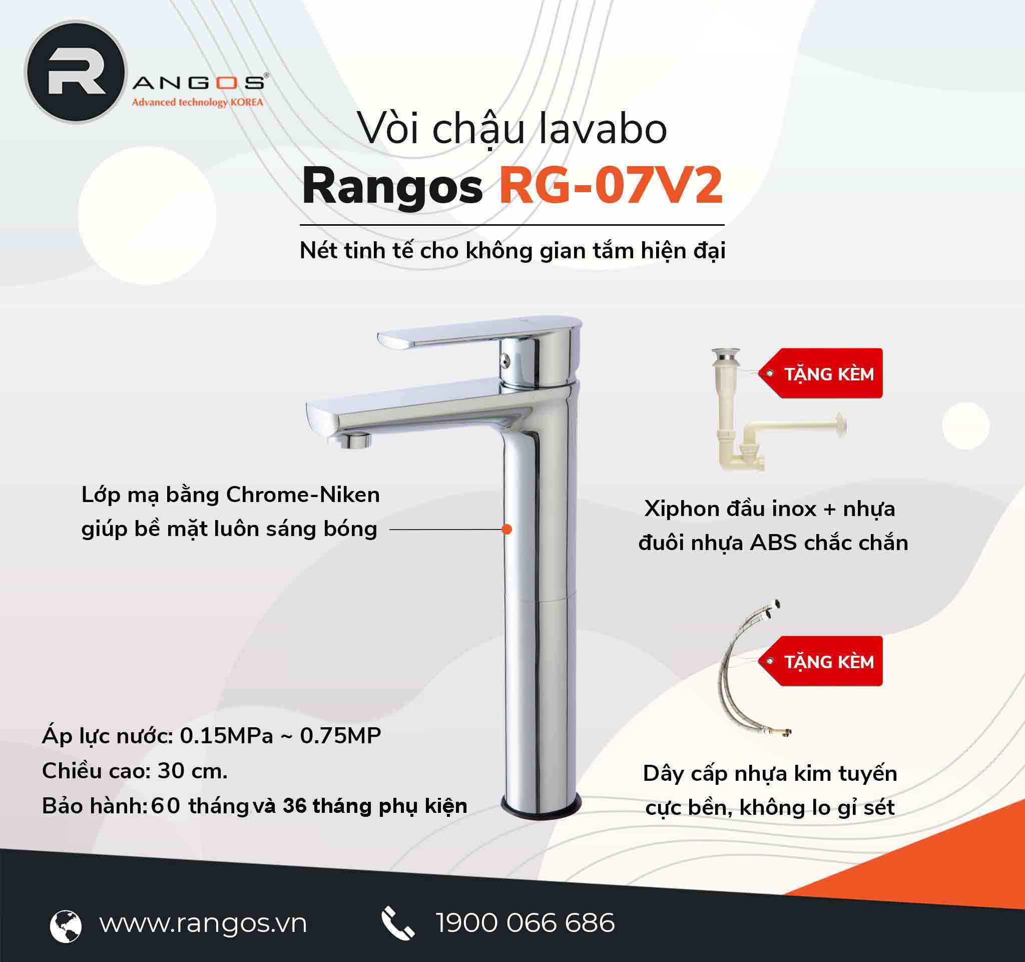 Bộ vòi lavabo gắn bàn Rangos RG-07V2