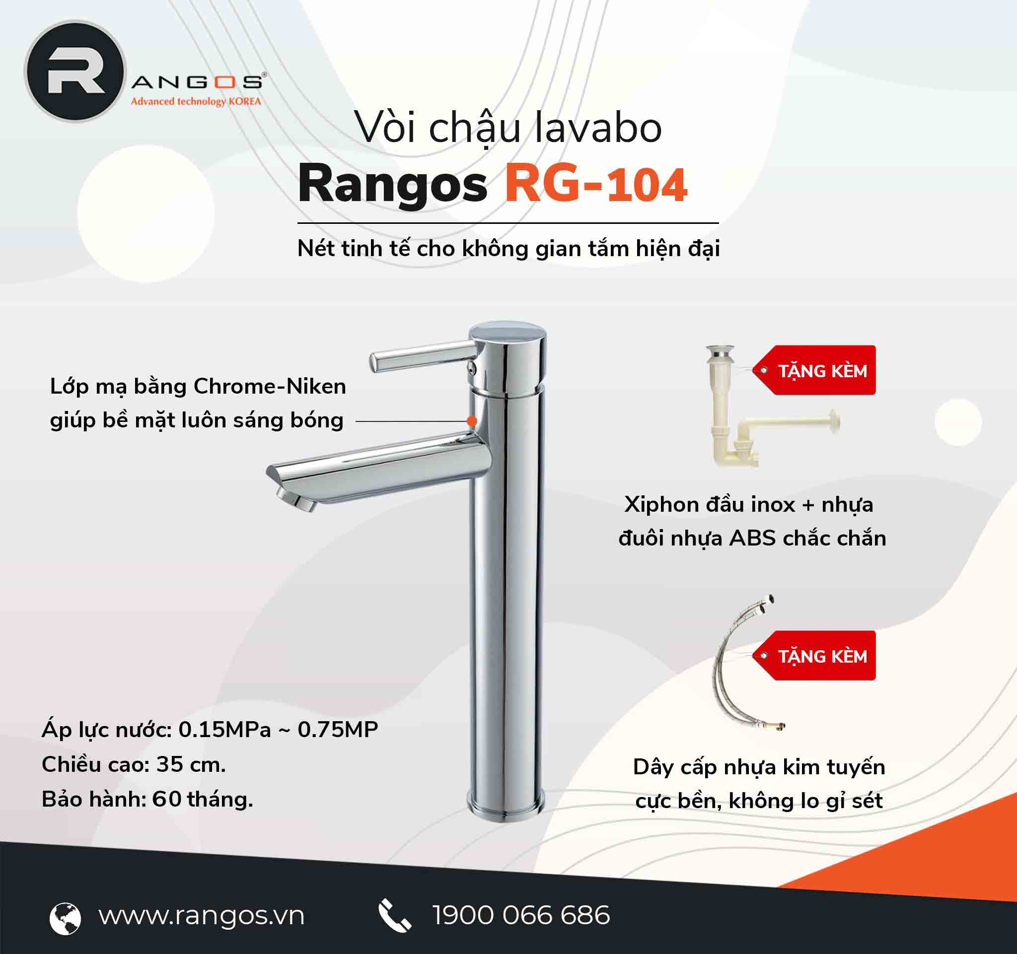 Bộ vòi lavabo gắn bàn Rangos RG-104