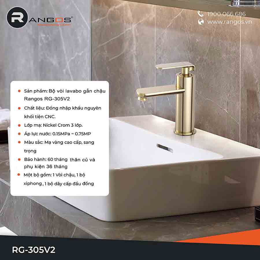 Bộ vòi lavabo gắn chậu Rangos RG-305V2